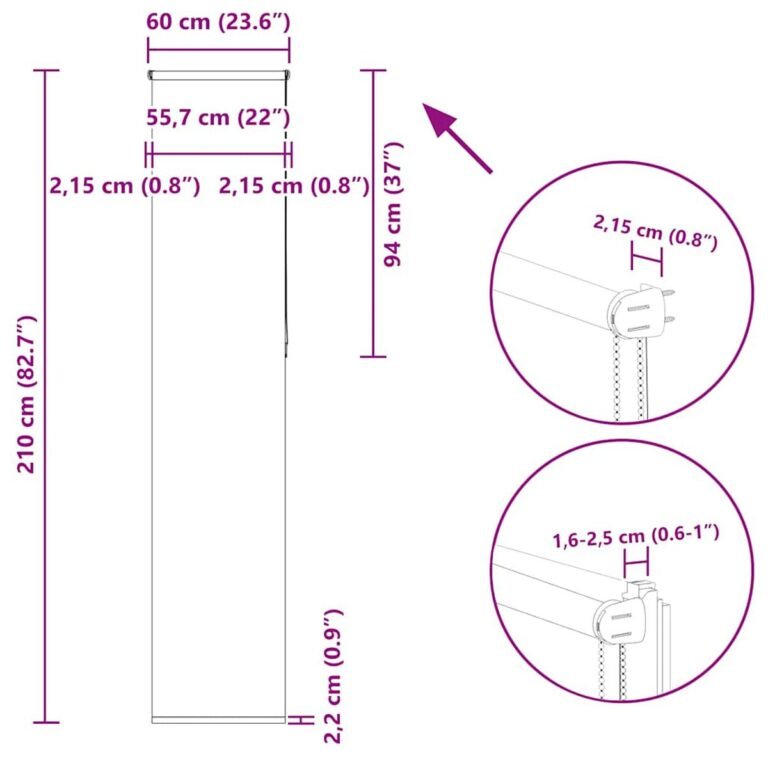 vidaXL roletas juodas 60x210 cm audinio plotis 55,7 cm poliesteris – produkto nuotrauka 18