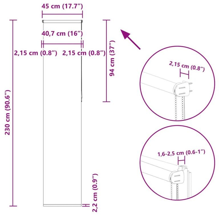 vidaXL roletas juodas 45x230 cm audinio plotis 40,7 cm poliesteris – nuotrauka 18 vidaXL roletas juodas 45x230 cm audinio plotis 40,7 cm poliesteris – produkto nuotrauka 18