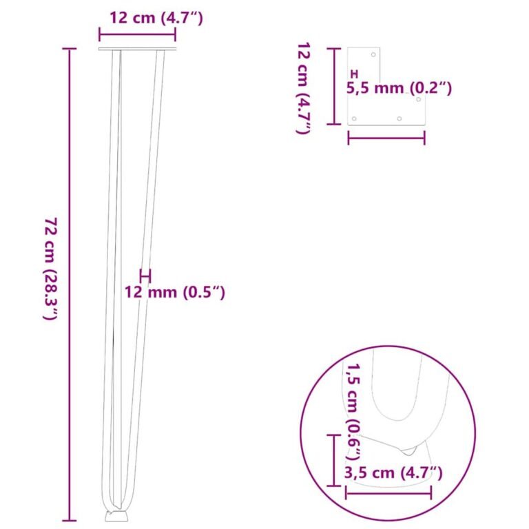 vidaXL segtukų formos kojelės konsoliniams staliukams, 4 vnt., juodos, 72 cm, masyvus plienas – produkto nuotrauka 10