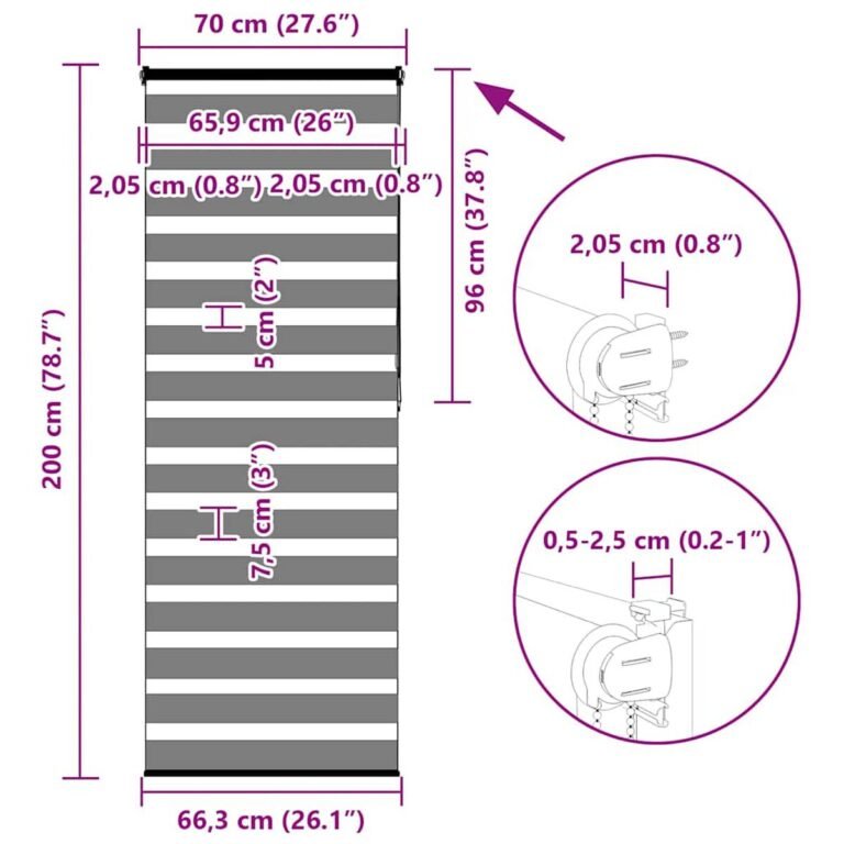 vidaXL zebrinės žaliuzės 70x200 cm audinio plotis 65,9 cm poliesteris – produkto nuotrauka 14