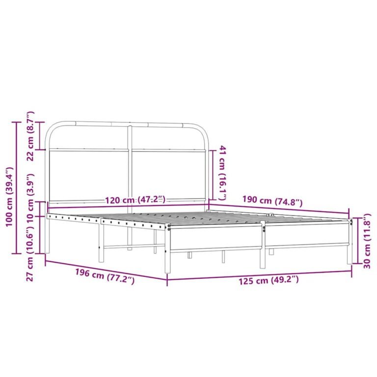 vidaXL Lovos rėmas be čiužinio, sonoma, 120x190cm, apdirbta mediena – produkto nuotrauka 9