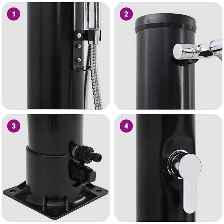 vidaXL Lauko saulės dušas 20 l PVC ir aliuminis Juoda – produkto nuotrauka 8