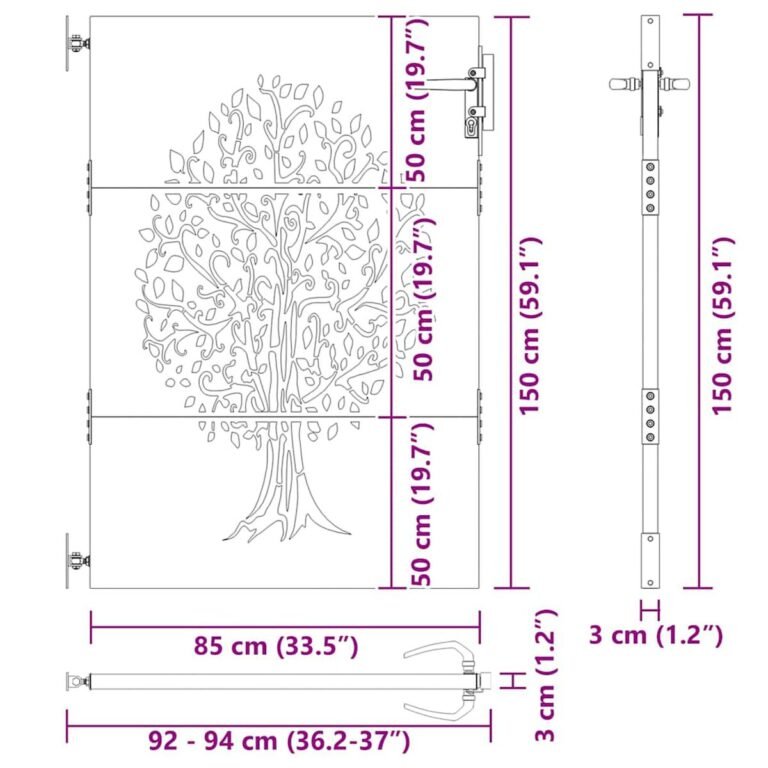 vidaXL Sodo vartai 85 x 150 cm Juoda Užrakintas – produkto nuotrauka 10