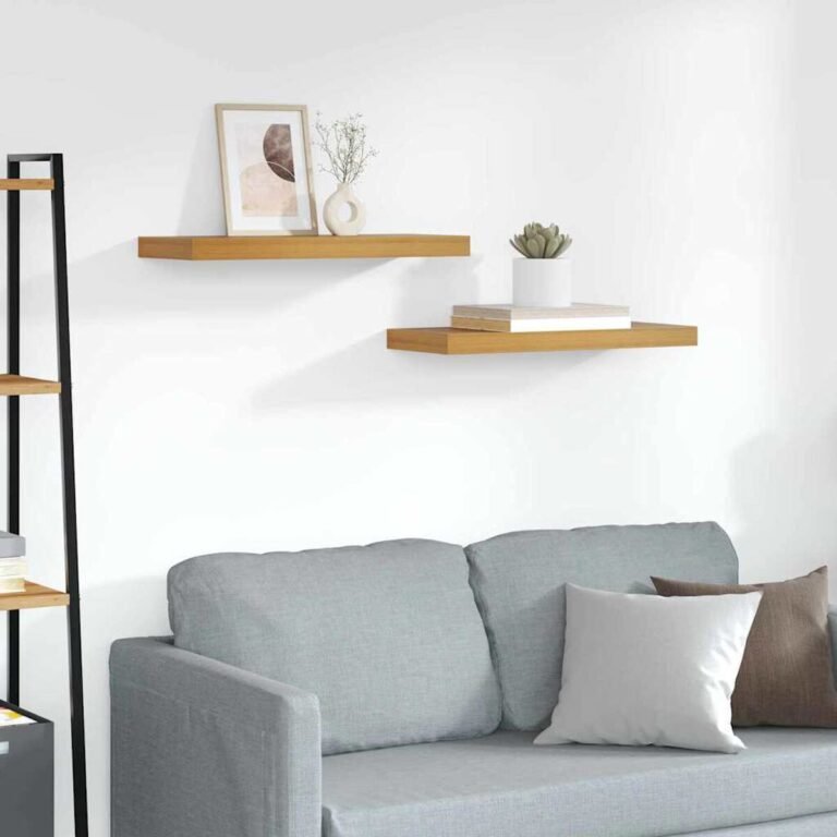 vidaXL Sieninė lentyna 2 vnt. Ruda 60 x 23,5 x 3,8 cm Apdirbta mediena – produkto nuotrauka 2