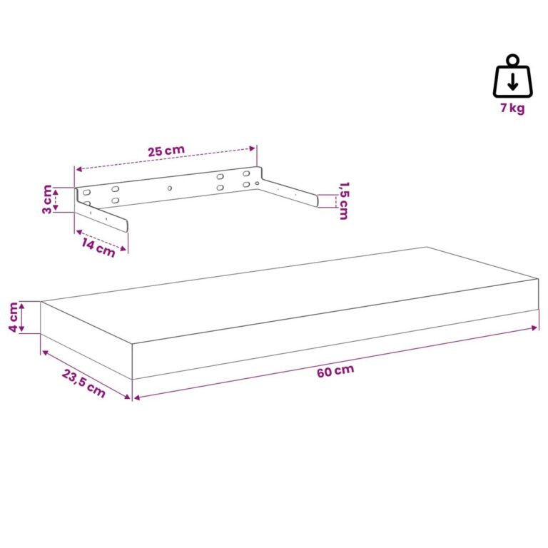 vidaXL Sieninė lentyna 2 vnt. Ruda 60 x 23,5 x 3,8 cm Apdirbta mediena – produkto nuotrauka 15