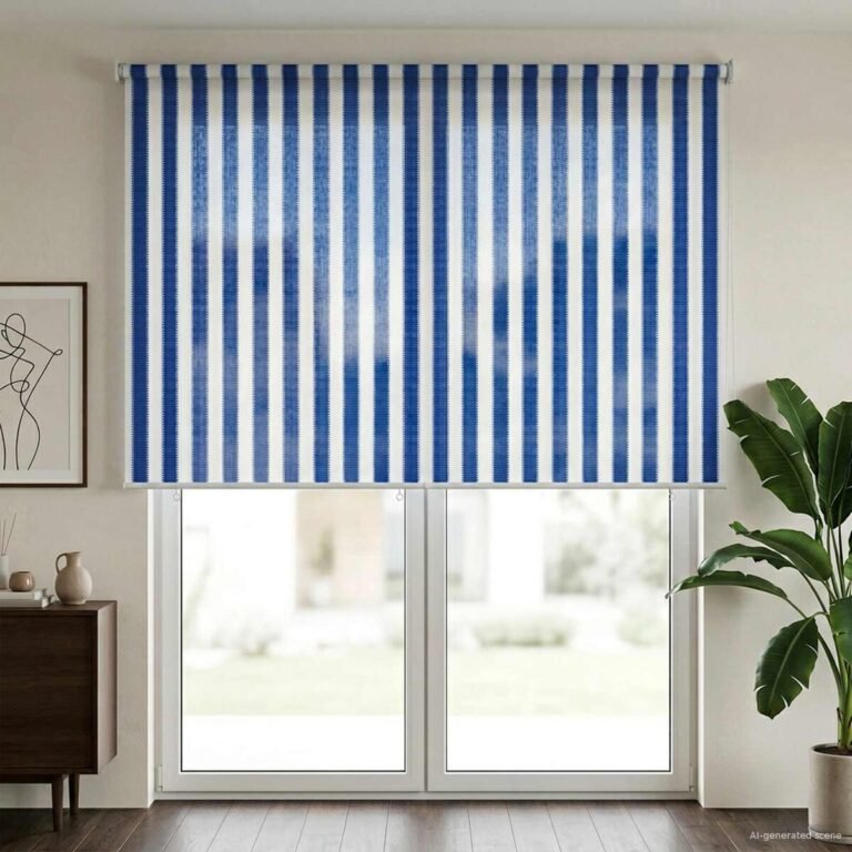 vidaXL Lauko roletai 90% UV blokavimui Mėlynos ir baltos dryžuotos – produkto nuotrauka 3