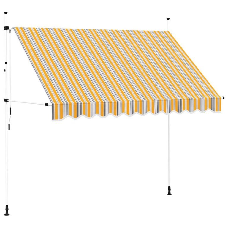 vidaXL Rankiniu būdu ištraukiama markizė, geltoni/mėlyni dryžiai, 300cm