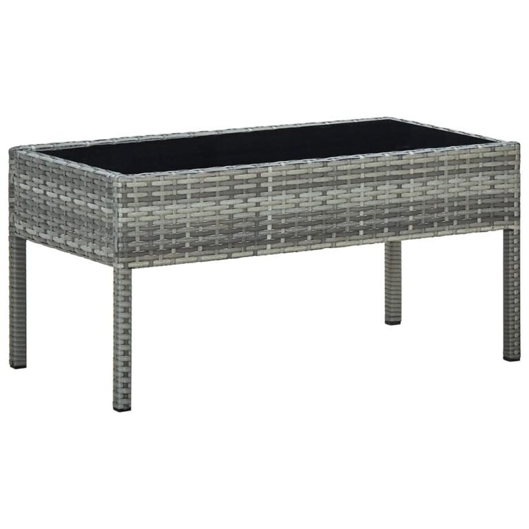 vidaXL Sodo stalas, pilkos spalvos, 75x40x37cm, poliratanas