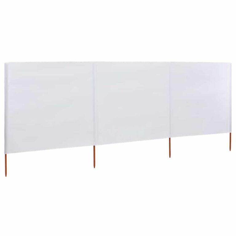 vidaXL Uždanga nuo vėjo, 3 plokštės, smėlio balta, 400x160cm, audinys – nuotrauka 2 vidaXL Uždanga nuo vėjo, 3 plokštės, smėlio balta, 400x160cm, audinys – produkto nuotrauka 2