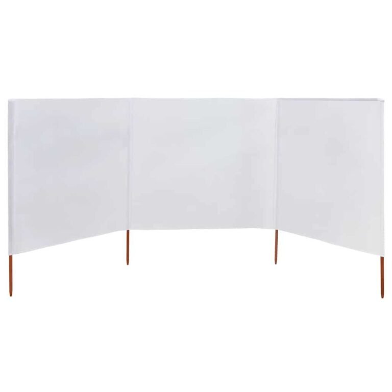 vidaXL Uždanga nuo vėjo, 3 plokštės, smėlio balta, 400x160cm, audinys – nuotrauka 3 vidaXL Uždanga nuo vėjo, 3 plokštės, smėlio balta, 400x160cm, audinys – produkto nuotrauka 3