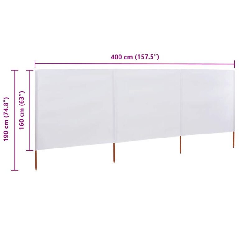 vidaXL Uždanga nuo vėjo, 3 plokštės, smėlio balta, 400x160cm, audinys – nuotrauka 6 vidaXL Uždanga nuo vėjo, 3 plokštės, smėlio balta, 400x160cm, audinys – produkto nuotrauka 6