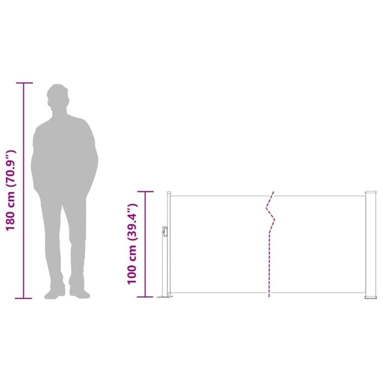 Ištraukiama šoninė markizė – 100×514 cm, pilka spalva – produkto nuotrauka 13