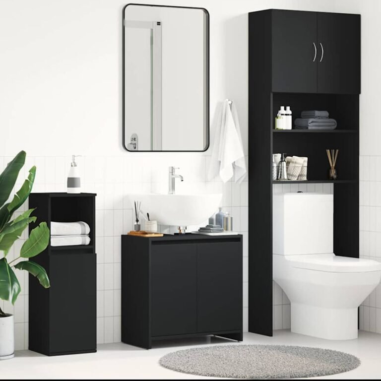 vidaXL Vonios kambario spintelė, juoda, 60x33x60cm, apdirbta mediena – produkto nuotrauka 2