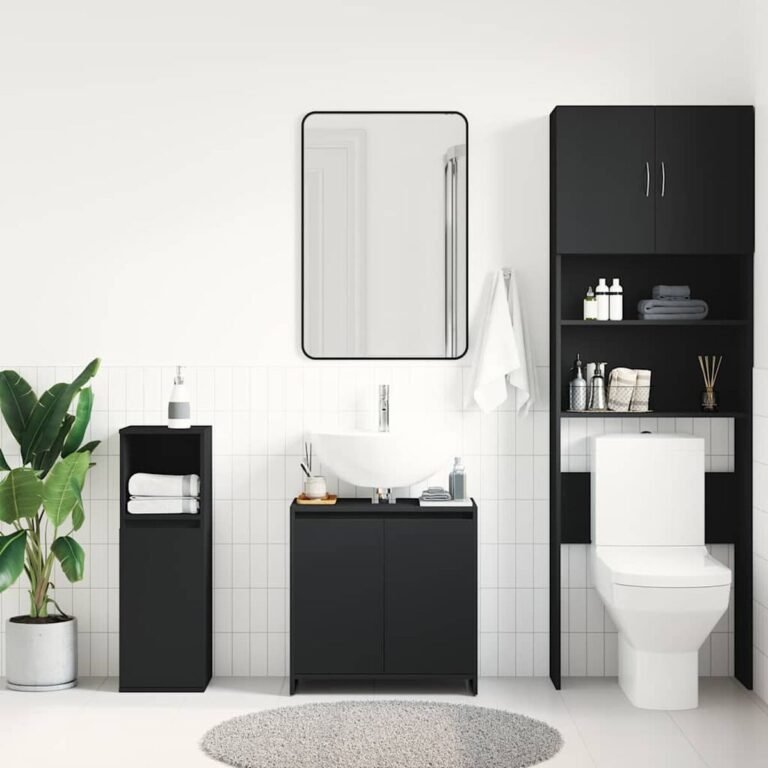vidaXL Vonios kambario spintelė, juoda, 60x33x60cm, apdirbta mediena – produkto nuotrauka 3