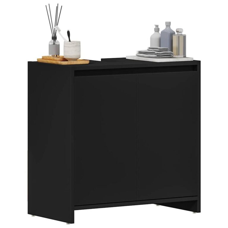 vidaXL Vonios kambario spintelė, juoda, 60x33x60cm, apdirbta mediena – produkto nuotrauka 4