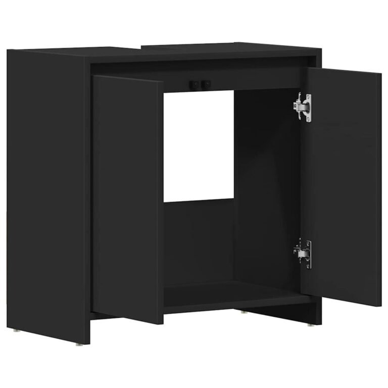vidaXL Vonios kambario spintelė, juoda, 60x33x60cm, apdirbta mediena – produkto nuotrauka 5
