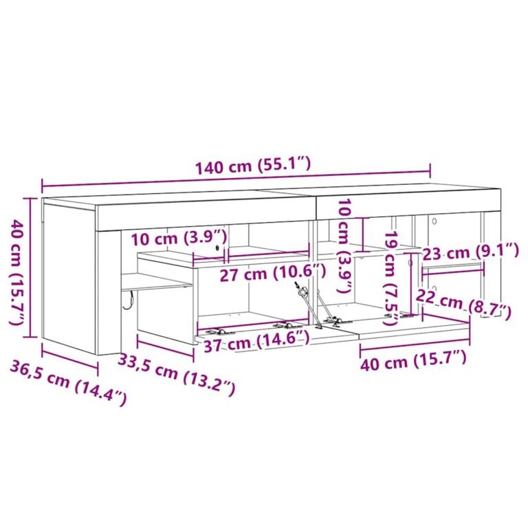 vidaXL Televizoriaus spintelė su LED apšvietimu, balta, 140x36,5x40cm – produkto nuotrauka 15