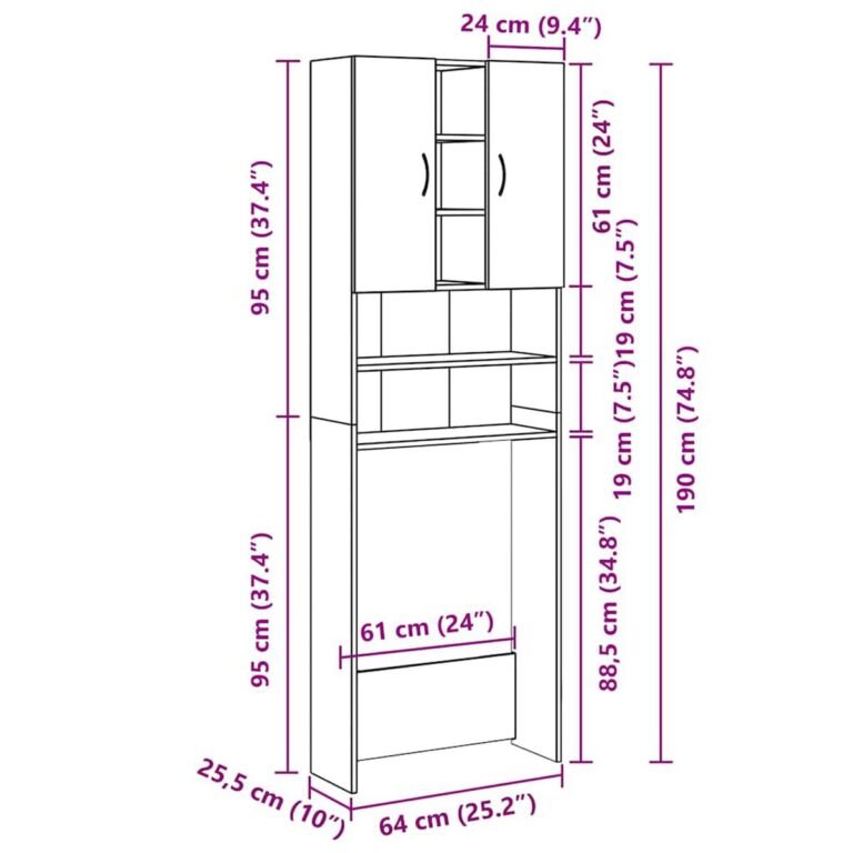 Spintelė – 64×25,5×190 cm, pilka spalva – produkto nuotrauka 10