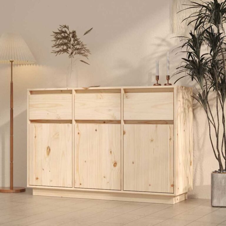 vidaXL Šoninė spintelė, 111x36x75cm, pušies medienos masyvas – produkto nuotrauka 2
