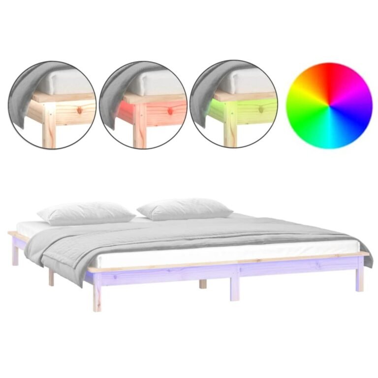 vidaXL Lovos rėmas su LED, 180x200cm, medienos masyvas, itin didelis