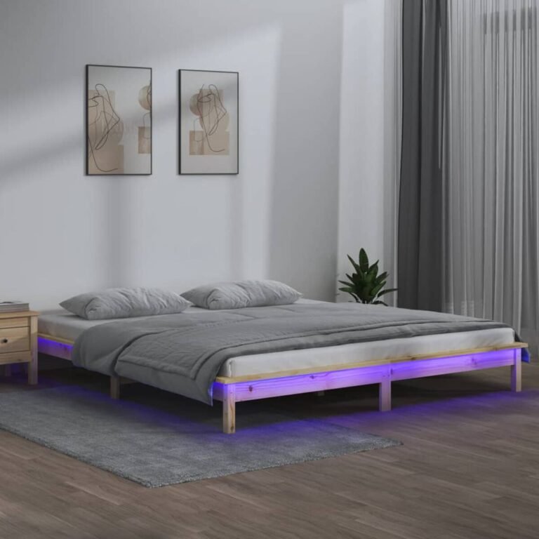 vidaXL Lovos rėmas su LED, 180x200cm, medienos masyvas, itin didelis – produkto nuotrauka 2