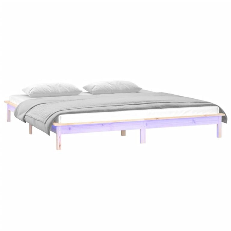 vidaXL Lovos rėmas su LED, 180x200cm, medienos masyvas, itin didelis – produkto nuotrauka 3