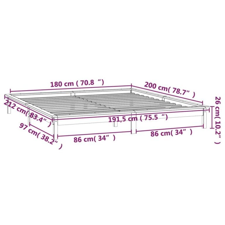vidaXL Lovos rėmas su LED, 180x200cm, medienos masyvas, itin didelis – produkto nuotrauka 12