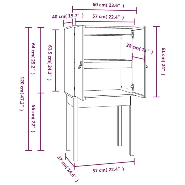 vidaXL Komoda, pilkos spalvos, 60x40x120cm, pušies medienos masyvas – produkto nuotrauka 9