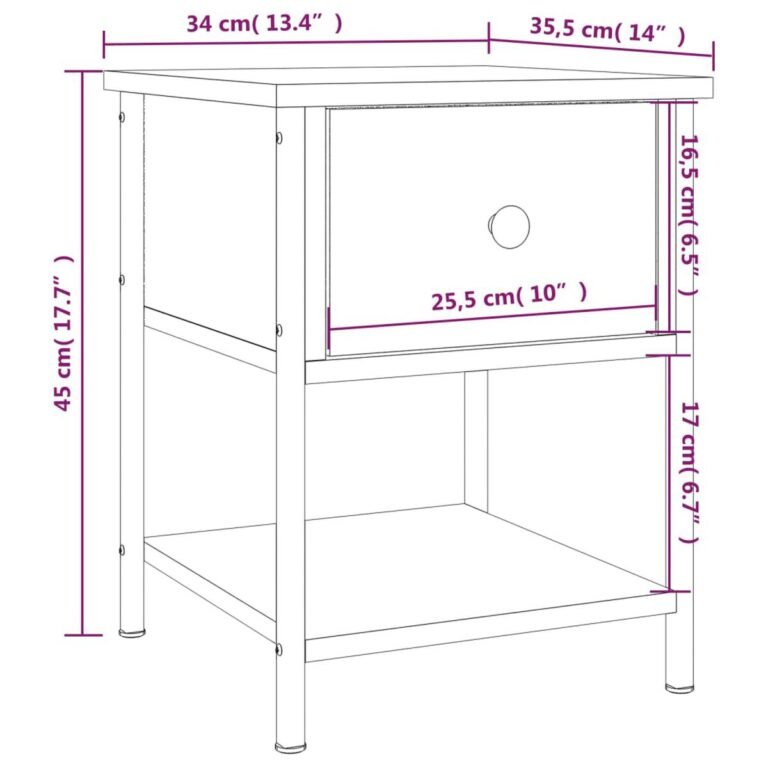 Šoninis staliukas – 34×35,5×45 cm, ąžuolo spalva – produkto nuotrauka 12
