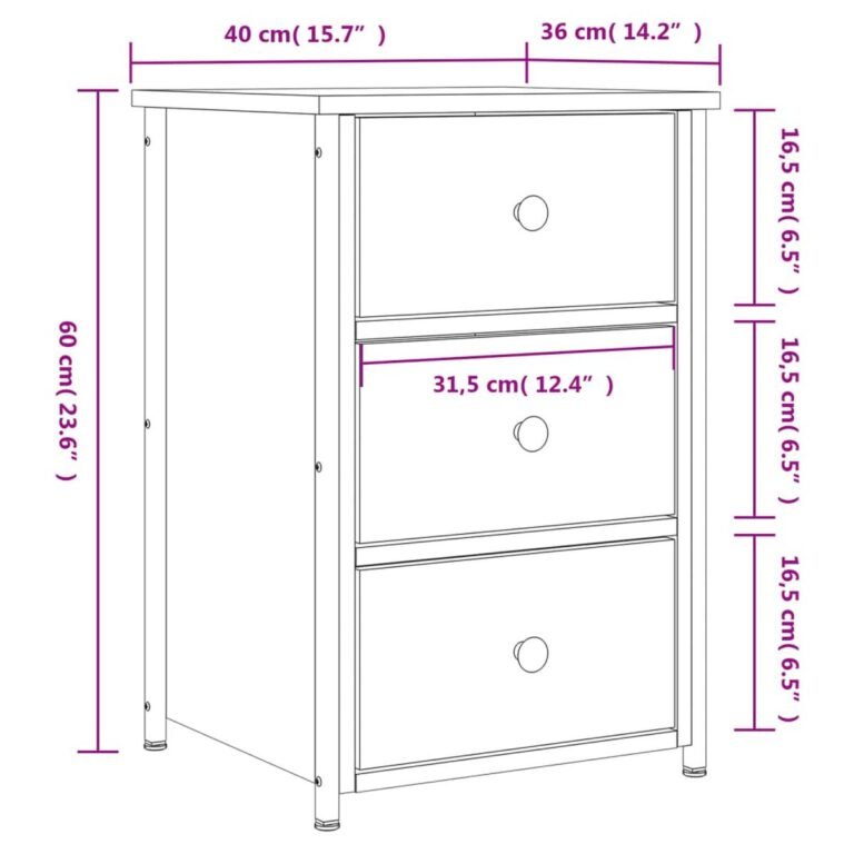 Naktinis staliukas – 40×36×60 cm, ąžuolo spalva – produkto nuotrauka 12