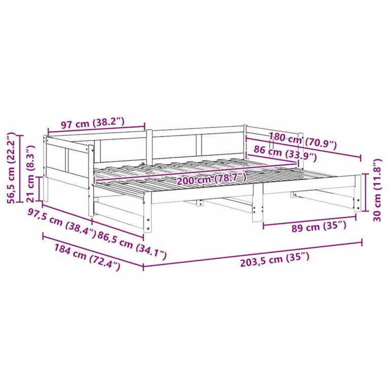 vidaXL Ištraukiama dienos lova Balta 203,5 x 184 x 56,5 cm – produkto nuotrauka 13