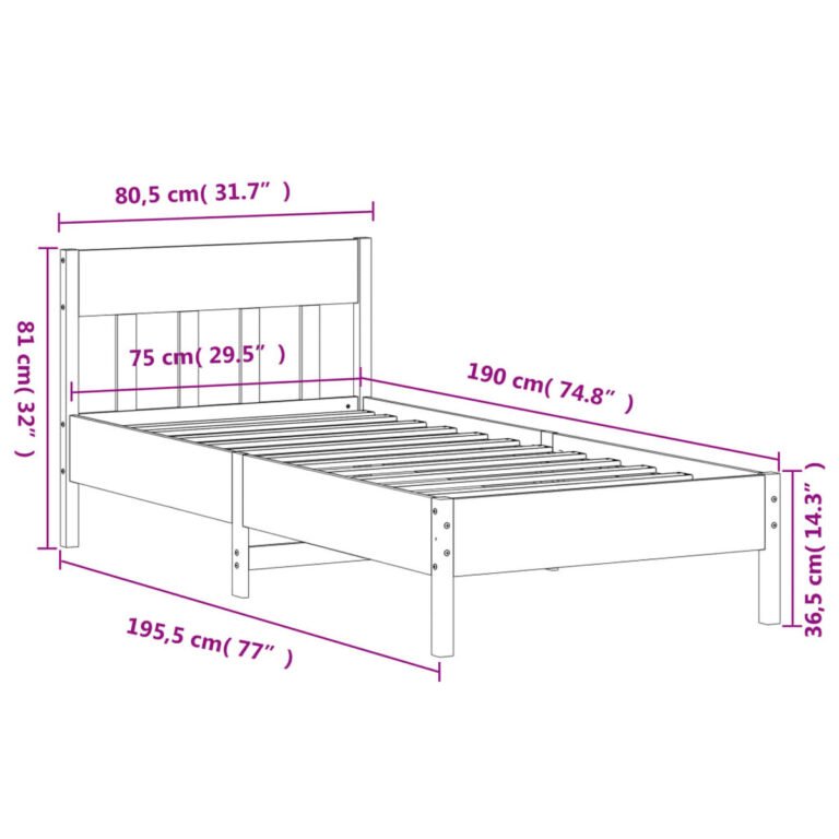 vidaXL Lovos rėmas su be čiužinio, 75x190cm, pušies masyvas – produkto nuotrauka 9
