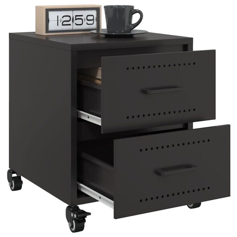 vidaXL Naktinės spintelės, 2vnt., juodos, 36x39x43,5cm, plienas – produkto nuotrauka 4