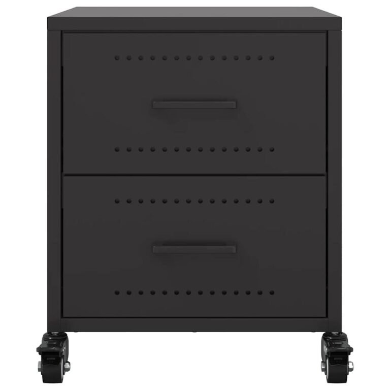 vidaXL Naktinės spintelės, 2vnt., juodos, 36x39x43,5cm, plienas – produkto nuotrauka 5