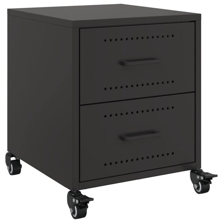 vidaXL Naktinės spintelės, 2vnt., juodos, 36x39x43,5cm, plienas – produkto nuotrauka 6