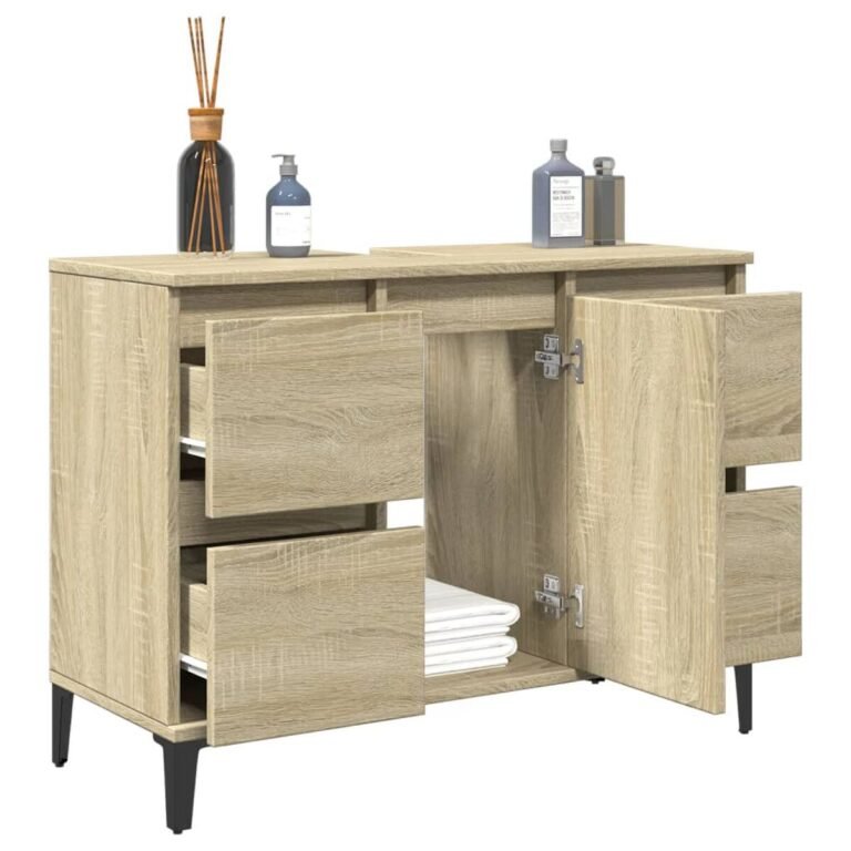 vidaXL Spintelė praustuvui, ąžuolo, 80x33x60cm, apdirbta mediena – produkto nuotrauka 4