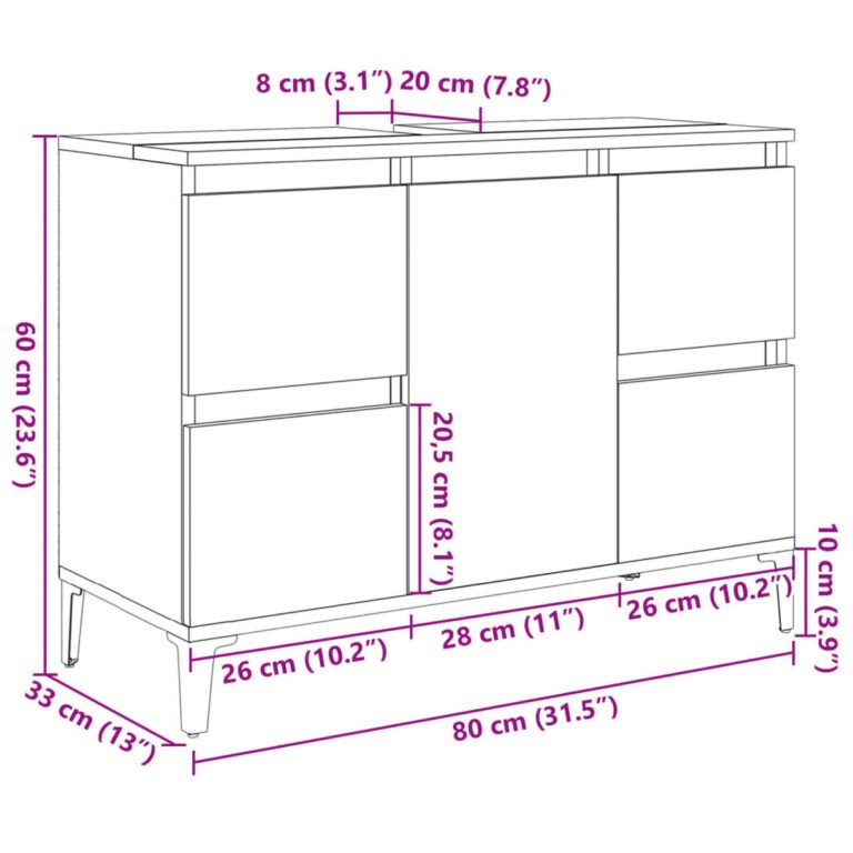 vidaXL Spintelė praustuvui, ąžuolo, 80x33x60cm, apdirbta mediena – produkto nuotrauka 11