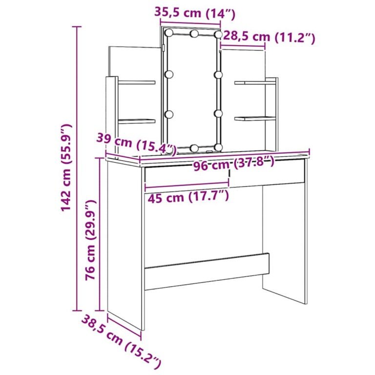 Stalas – 96×40×142 cm, ąžuolo spalva – produkto nuotrauka 16