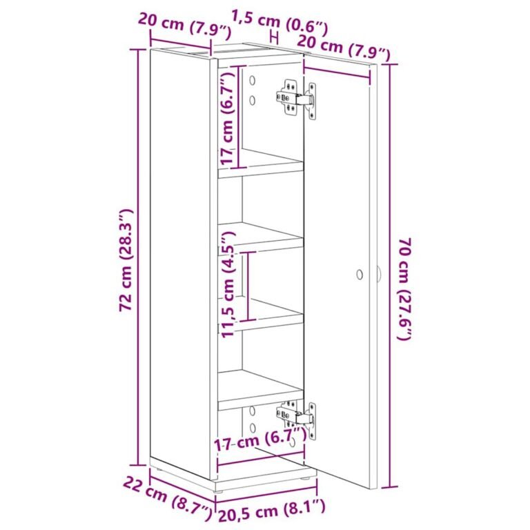 Vonios spintelė – 20,5×22×72 cm, ąžuolo spalva – nuotrauka 12 Vonios spintelė – 20,5×22×72 cm, ąžuolo spalva – produkto nuotrauka 12