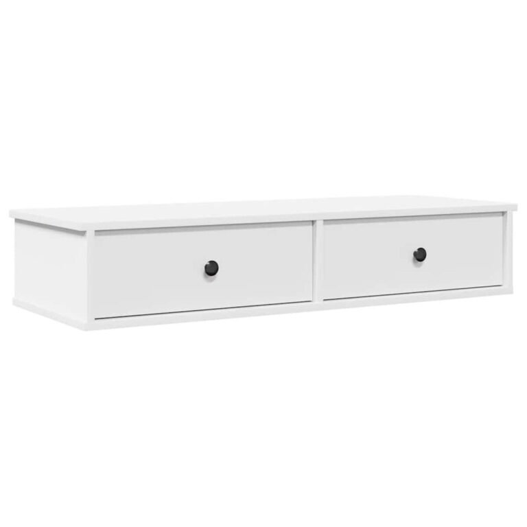 vidaXL Sieninė lentyna su stalčiais, baltos, 100x37,5x19cm