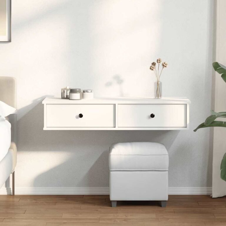 vidaXL Sieninė lentyna su stalčiais, baltos, 100x37,5x19cm – produkto nuotrauka 3