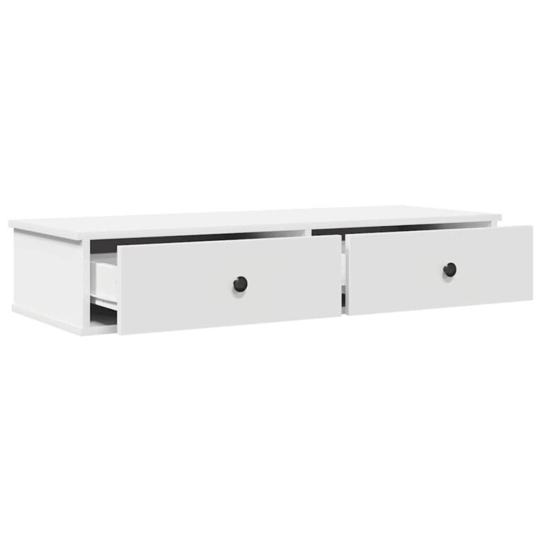 vidaXL Sieninė lentyna su stalčiais, baltos, 100x37,5x19cm – produkto nuotrauka 6