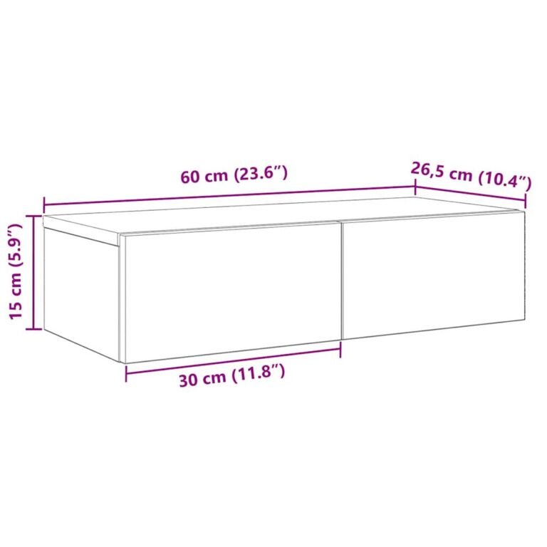 Sieninė lentyna – 60×26,5×15 cm, balta spalva – produkto nuotrauka 8