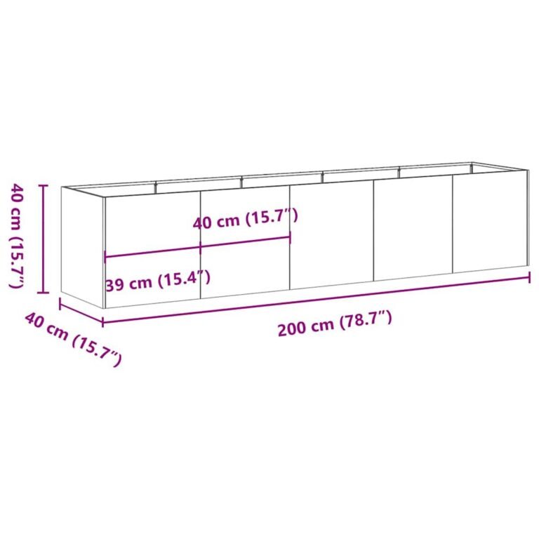 Augalų dėžė – 200×40×40 cm, antracito spalva – produkto nuotrauka 9