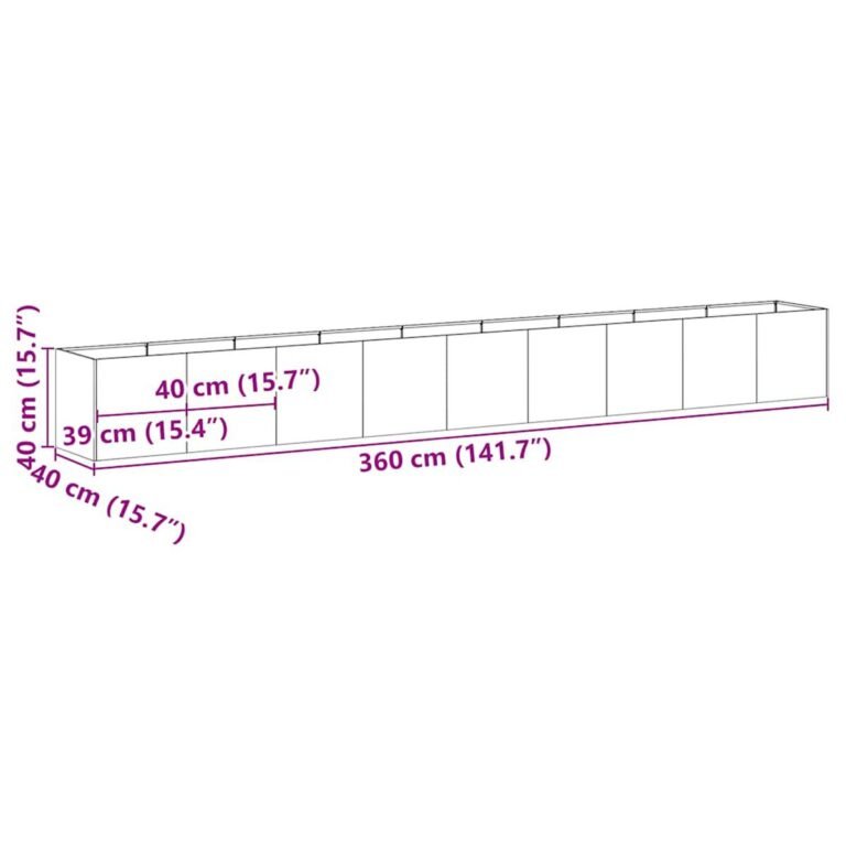 Augalų dėžė – 360×40×40 cm, balta spalva – produkto nuotrauka 7
