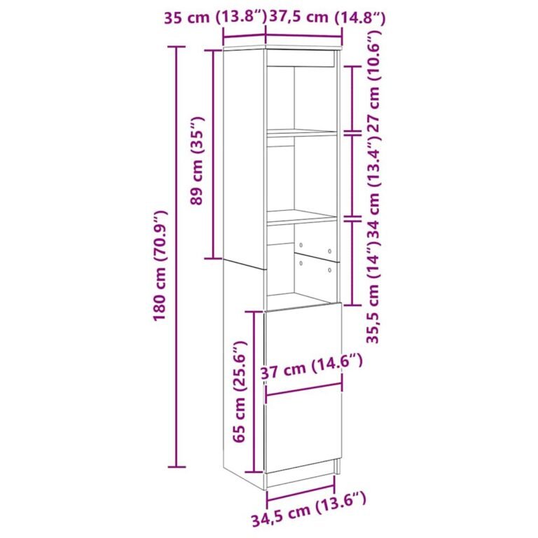 Komoda – 37,5×35×180 cm, balta spalva – produkto nuotrauka 11
