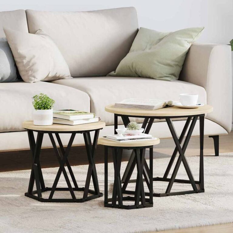vidaXL Nesting šoninis stalas 3 vnt. Sonoma ąžuolas 53 x 53 x 40 cm – produkto nuotrauka 2
