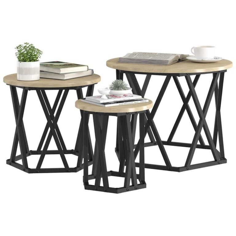 vidaXL Nesting šoninis stalas 3 vnt. Sonoma ąžuolas 53 x 53 x 40 cm – produkto nuotrauka 3