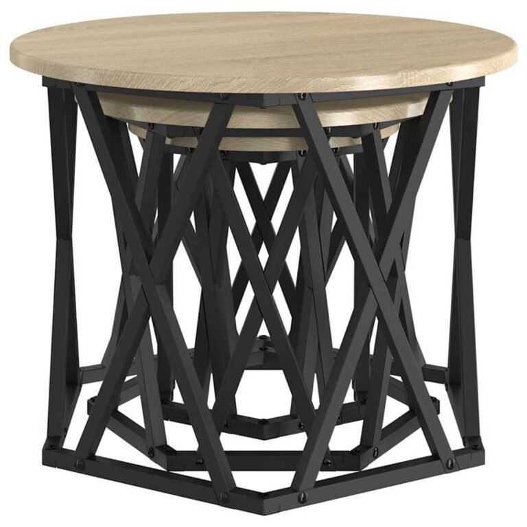 vidaXL Nesting šoninis stalas 3 vnt. Sonoma ąžuolas 53 x 53 x 40 cm – produkto nuotrauka 5