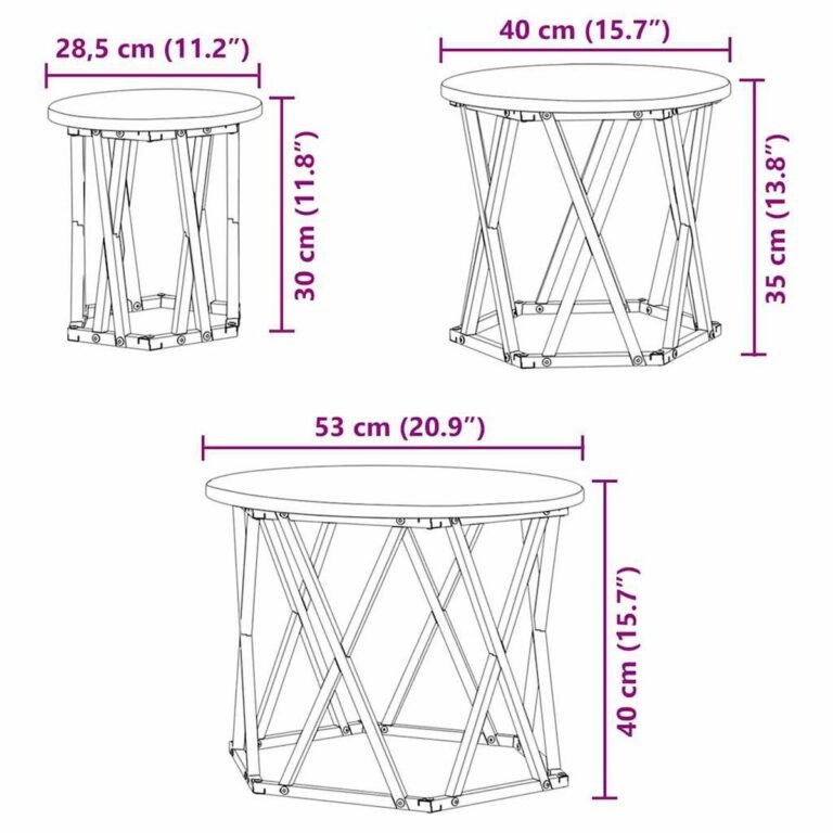 vidaXL Nesting šoninis stalas 3 vnt. Sonoma ąžuolas 53 x 53 x 40 cm – produkto nuotrauka 13